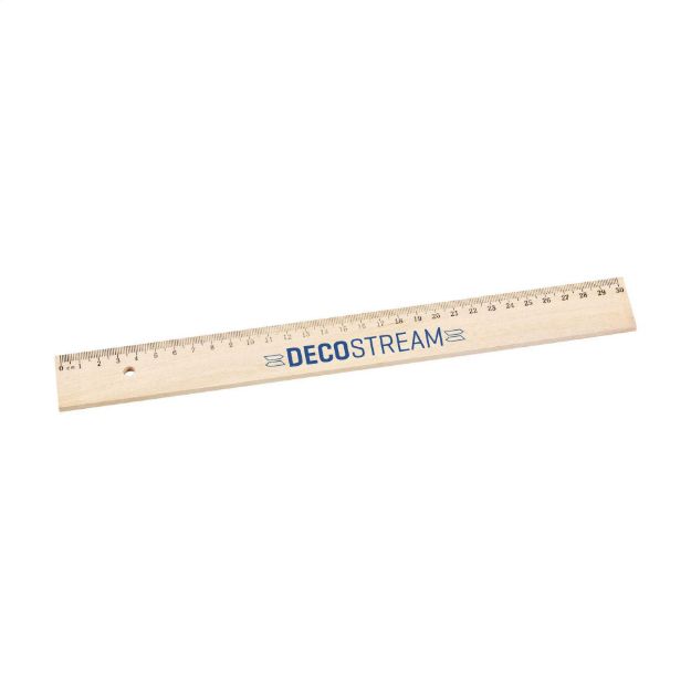 houten lat 30 cm met ingelegde metaalstrip.