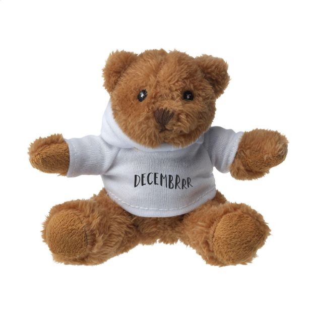 kleine, pluche beer met hooded shirt.