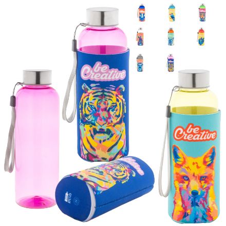 custom made rpet fles met hoes 500 ml rvs dop