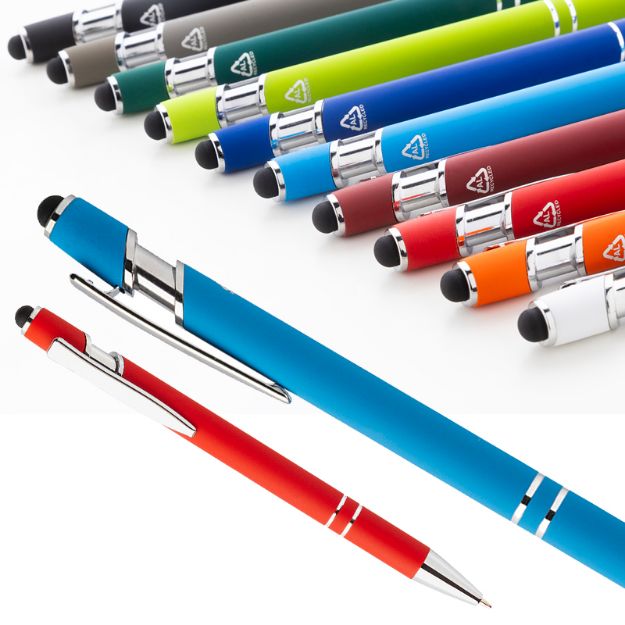 ral balpen en touch screen met blauwe navulling