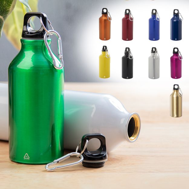 fles van recycled aluminium karabijnhaak 400 ml