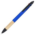 3-kleuren pen met bamboe grip blauwe inkt