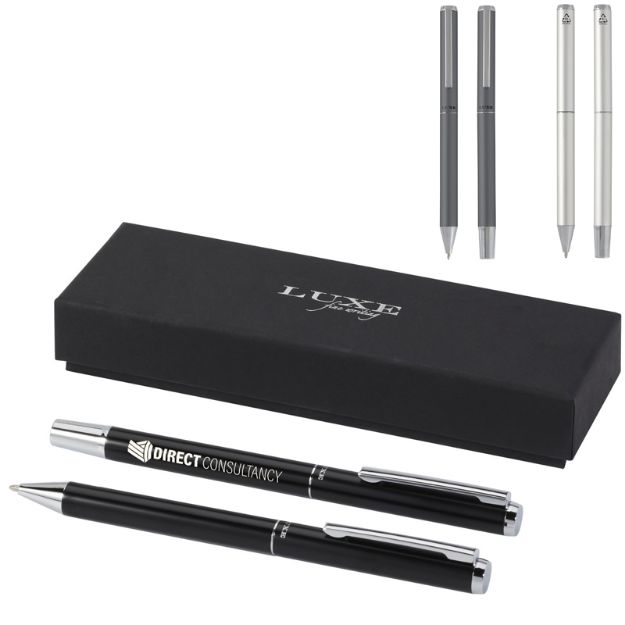 set balpen en rollerbalpen van recycled aluminium