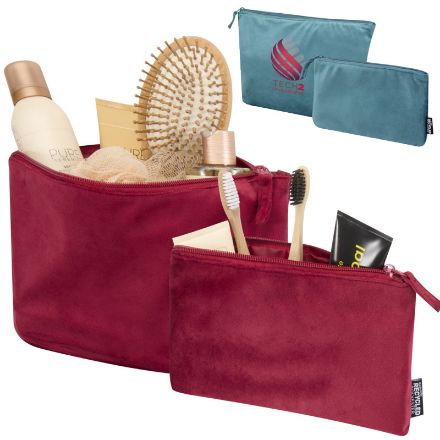 swift recycled fluwelen set van 2 toilettassen