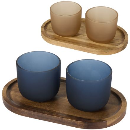 houten serveerblad glazen bekerset matte afwerking