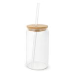 glas met bamboe deksel en rietje 450 ml