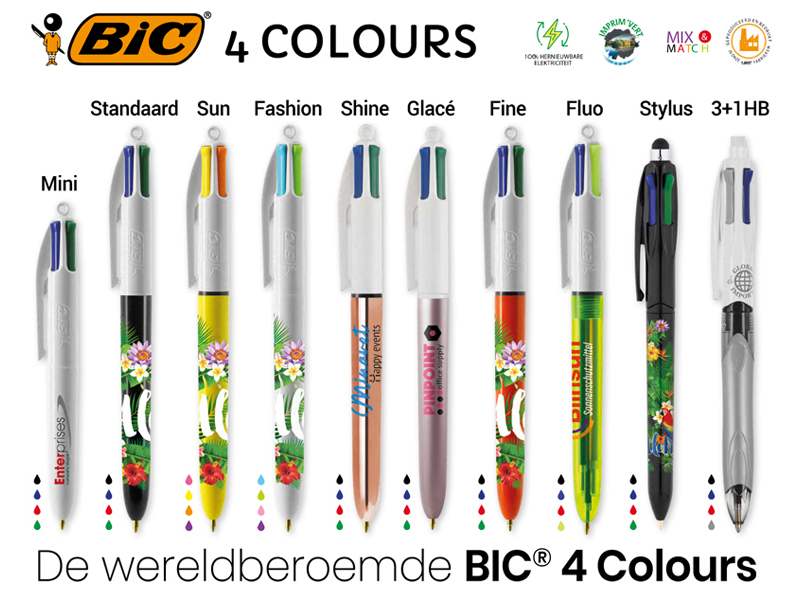 Overzicht van verschillende BIC® 4 colours balpennen