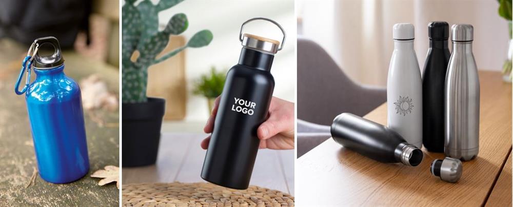 Online drinkflessen van aluminium op maat bestellen, bij Harogifts