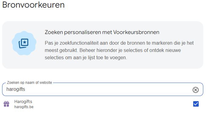 Zoeken personaliseren met Voorkeursbronnen